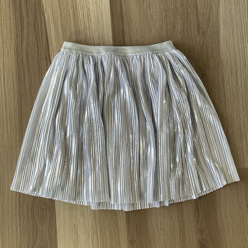 Epic Threads Girl Medium 10-12 Metallic Silver Pleated Lined Pull-on Skirt Glam